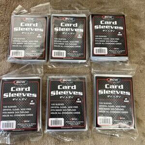 BCW Trading Card Sleeves 6 Unopened packs of 100 sleeves Each